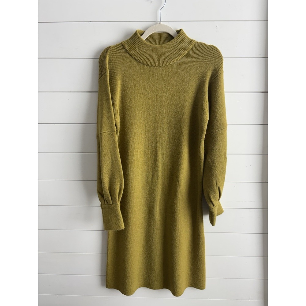Roolee Womans Sz. S Yellow Sweater Dress‎ Knit Mock Turtleneck 0651